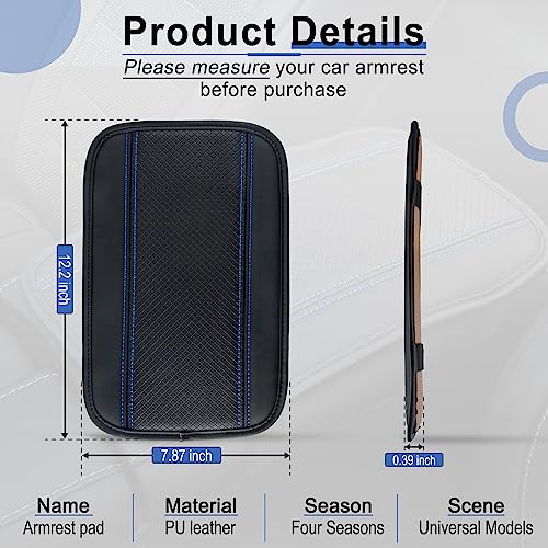 Image of Amiss Car Center Console Pad, Universal Waterproof Car Armrest Seat Box Cover, PU Leather Auto Armrest Cover Protector,Vehicle Interior Accessories fits SUV /Truck /Car (Black-Blue)