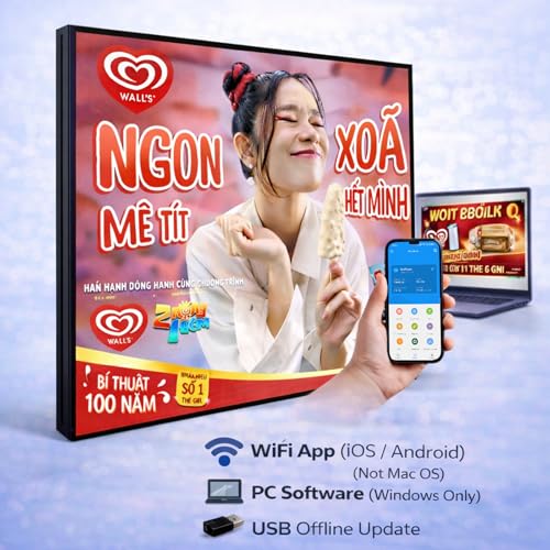 Image of P4 Outdoor LED Sign Display 40x40 Inch, Full Color Programmable Digital Signage with WiFi & USB Control, 240x240 HD LED Video Screen for Storefront Advertising, Supports Video Images Scrolling Text