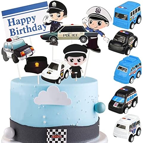 HGSHUO Car Cake Decoration Police Car Cake Decoration Birthday Cake Topper Happy Birthday Cake Decoration Children's Birthday Cake Decoration Police Cupcake Topper Birthday Party Cake Decoration Cover