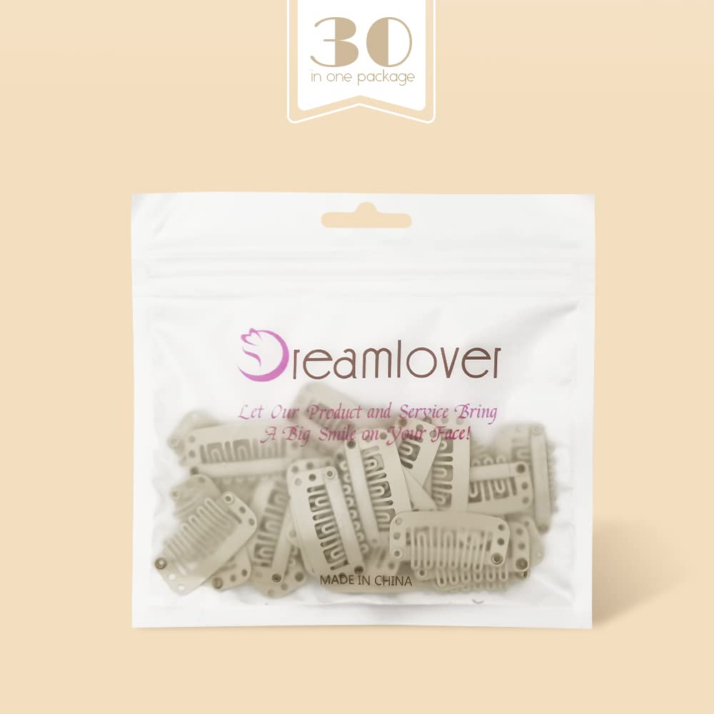 Dreamlover Beige Klipsy do Peruk, Klipsy do Przedłużania Włosów, 6 Zębów, 30 Sztuk