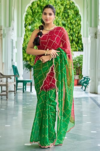 Image of MIRCHI FASHION Saree for Woman Georgette Floral Printed | Lightweight Comfortable Sari for Regular Social Wear and social visits