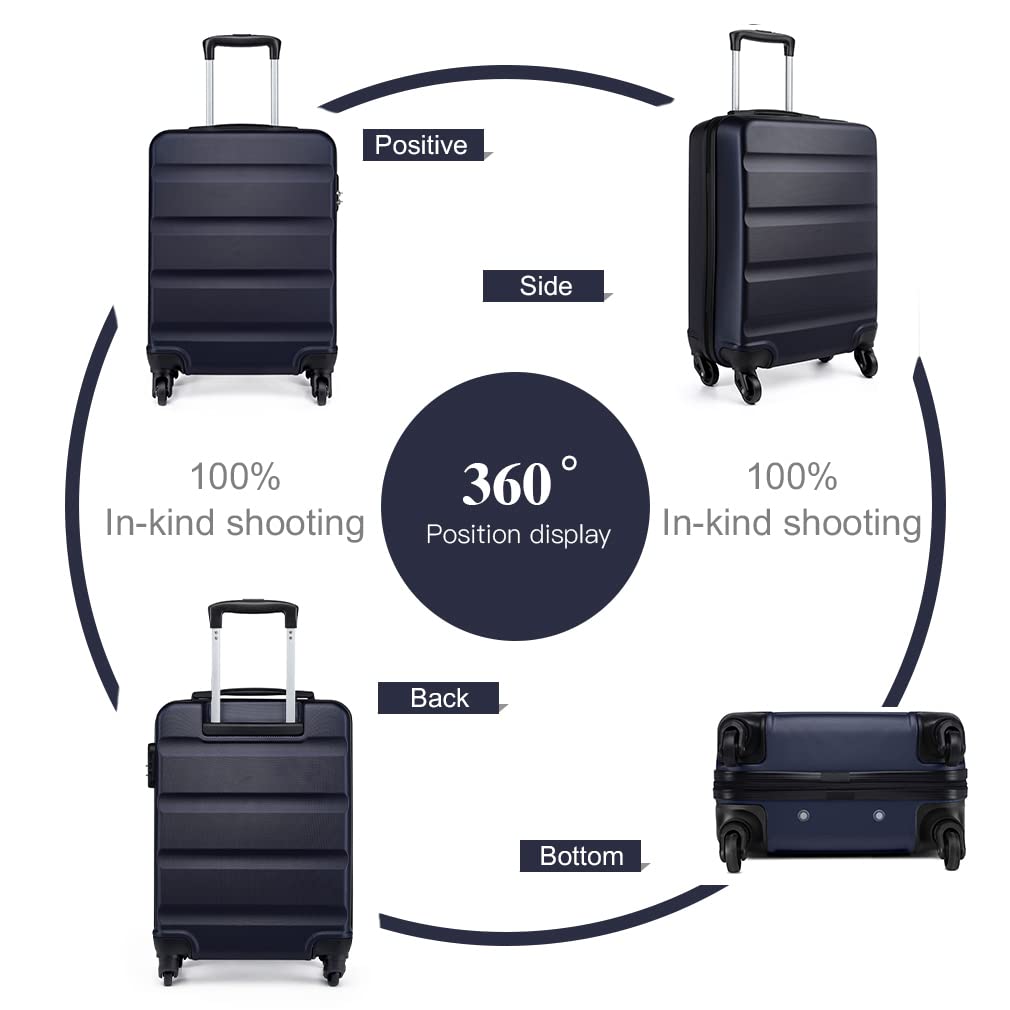 Kono 19" walizka kabinowa carry-on, trwała i lekka, walizka ABS hardshell z 4 cichymi kółkami i zamkiem szyfrowym, 55x38x20cm, 33L（Granatowy）