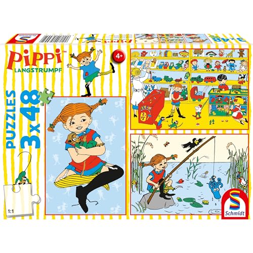 Schmidt Spiele 56445 Pippi Langstrumpf, Ich Mache Mir die Welt, wie sie Mir gefällt, 3x48 Teile Kinderpuzzle, Normal