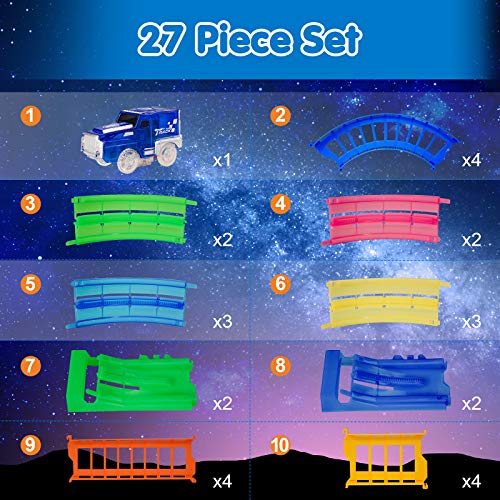 BeebeeRun Kids Race Car Track Sets, Flexible Train Tracks for Toddlers with LED Toy Car, Glow in The Dark Race Track Vehicle Playset for Boys and Girls - Thumbnail 3