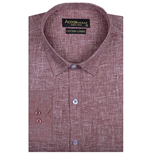 Image of ACCOX Men's Full /Long Sleeves Formal Regular Fit Cotton Linen Plain Shirt (GCRFS27) Maroon