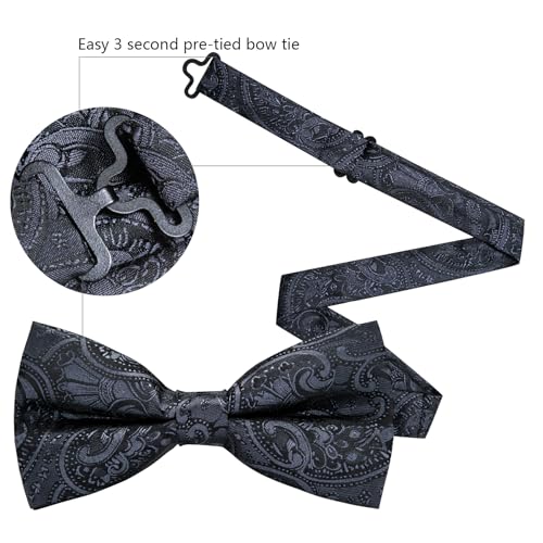 Image of Barry.Wang Paisley Striped Bow Tie for Men Silk Pre-Tied Bowtie Pocket Square Cufflinks Set Formal Wedding Party Prom