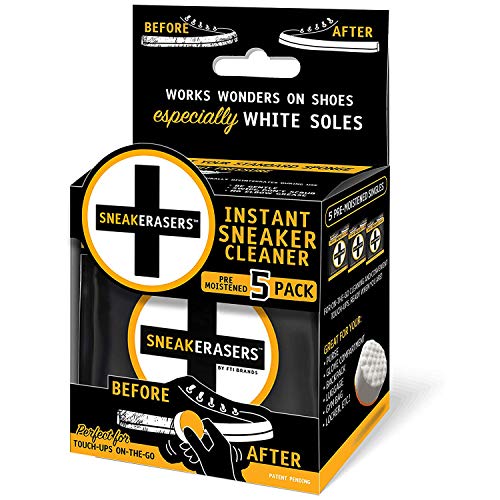 SneakERASERS Instant Sole and Sneaker Cleaner, Premium Pre-Moistened Dual-Sided Sponge for Cleaning & Whitening Shoe Soles (5 Pack)