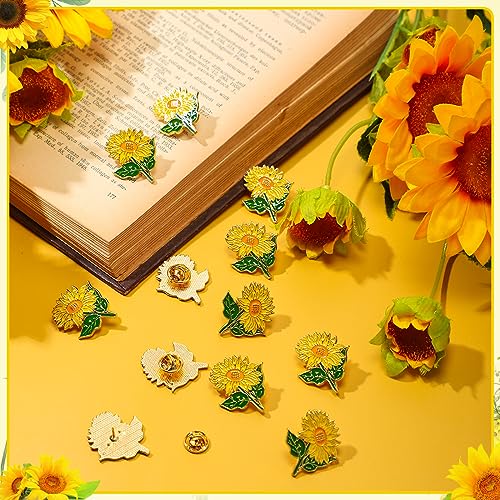 Image of Huquary Sunflower Brooch Pins with Thank You Cards and Organza Bags, Sunflower Lapel Pins Bulk, Inspirational Appreciation Gifts for Back to School Thanksgiving Employee Coworker
