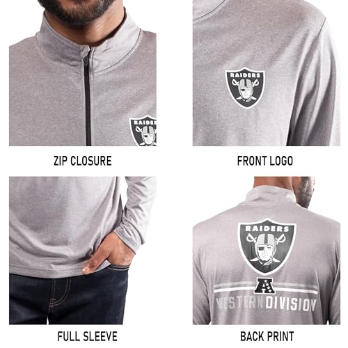 Ultra Game NFL Men's Super Soft Quarter Zip Long Sleeve T-Shirt, Las Vegas Raiders, Heather Gray, XX-Large - Image 5