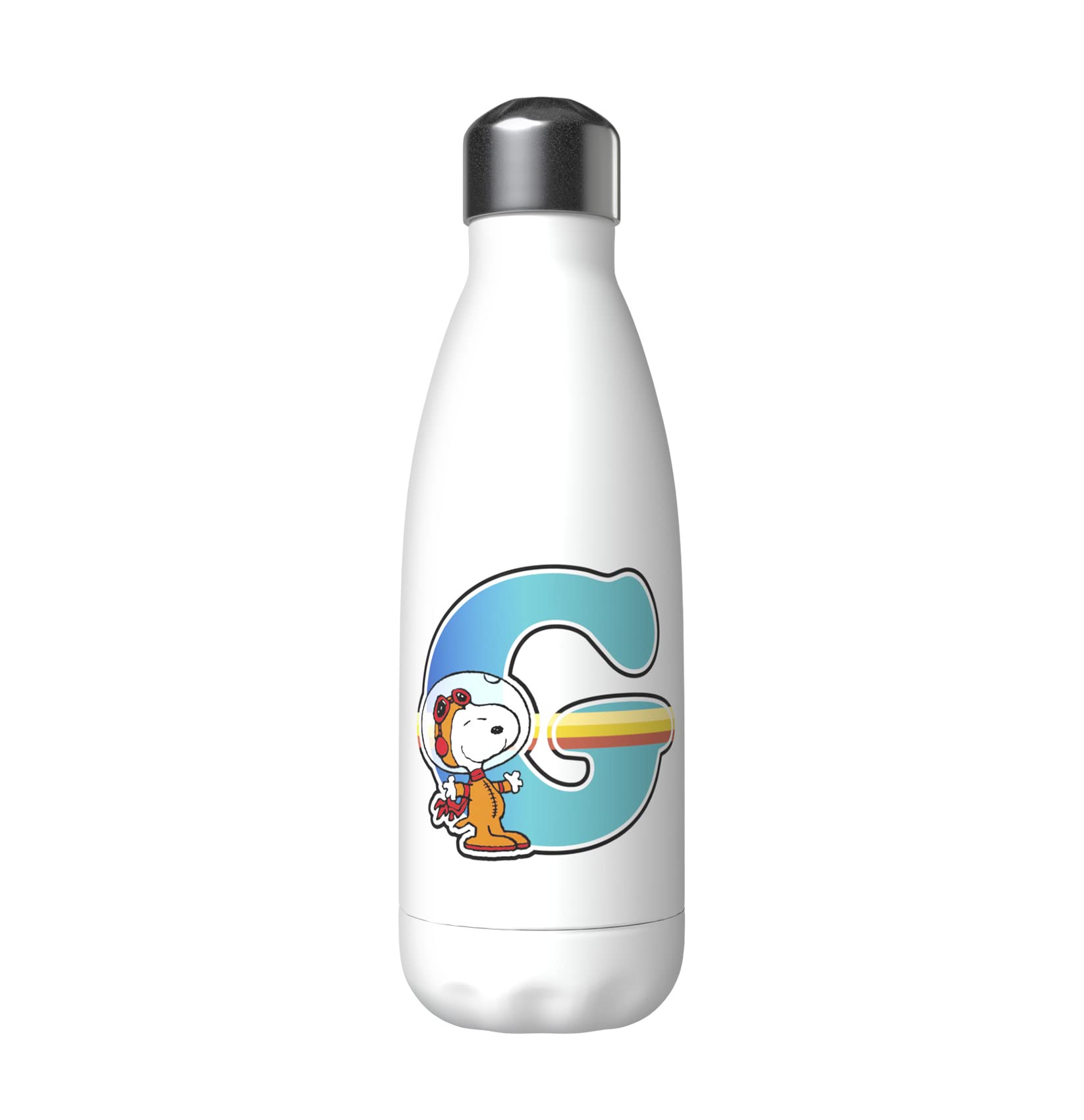 CYPBRANDS Snoopy – Stainless Steel Water Bottle, Airtight Closure, with Letter G Design, Multi-Colour, 550 ml, White, Official Product