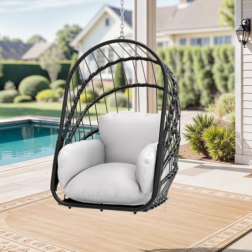YITAHOME Hanging Egg Chair Without Stand, Rattan Wicker Swing Egg Chair with Resistant Cushion, 300lbs Capacity, Foldable Hanging Basket Chair for Porch, Garden, Bedroom, Balcony - Gray