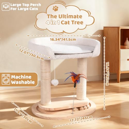 Torre para gato 5 en 1 de madera natural con rascador y cama miniatura 2