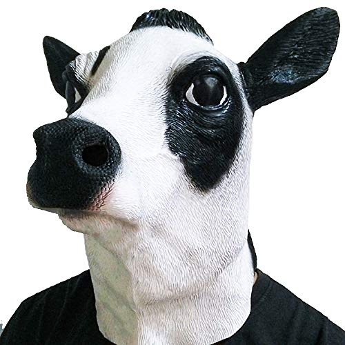HENGYUTOYMASK Cow Mask Deluxe Latex Farm Animal Head Adult Halloween Costume Carnival Masks (Black and White)