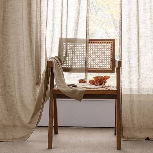 Taupe Linen Curtains 108 inches Long 2 Panel Set for Living Room Back Tab Light Filtering Semi Sheer Flax Linen Textured Extra Long Ceiling to Floor Window Drapes For Large Window Hallway Office by ANRODUO - Used condition - Image 7