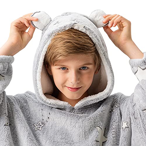 Cozy Bliss Wearable Blanket Hoodie Glow In The Dark Oversized Hooded Sweatshirt Lightweight With Giant Hood Pocket Super Soft Warm Comfy Plush Gifts For Kids Women Men Birthday #TOP5