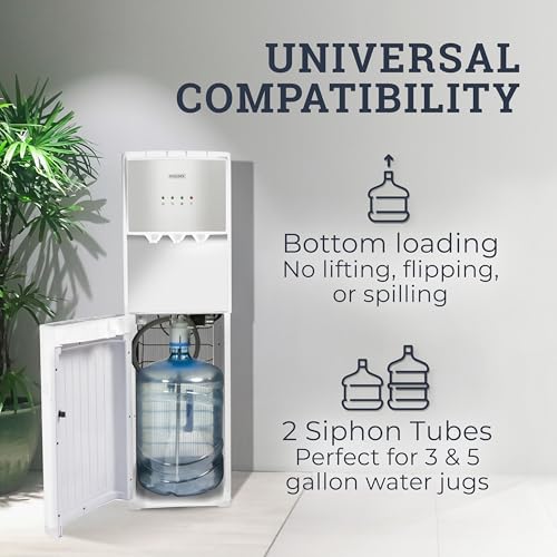Igloo Bottom Load Water Cooler Dispenser - Hot, Cold, or Room-Temperature Water - Holds 3 or 5 Gallon Bottles - Child Safety Lock - Perfect for Homes, Kitchens, Dorms - White Stainless