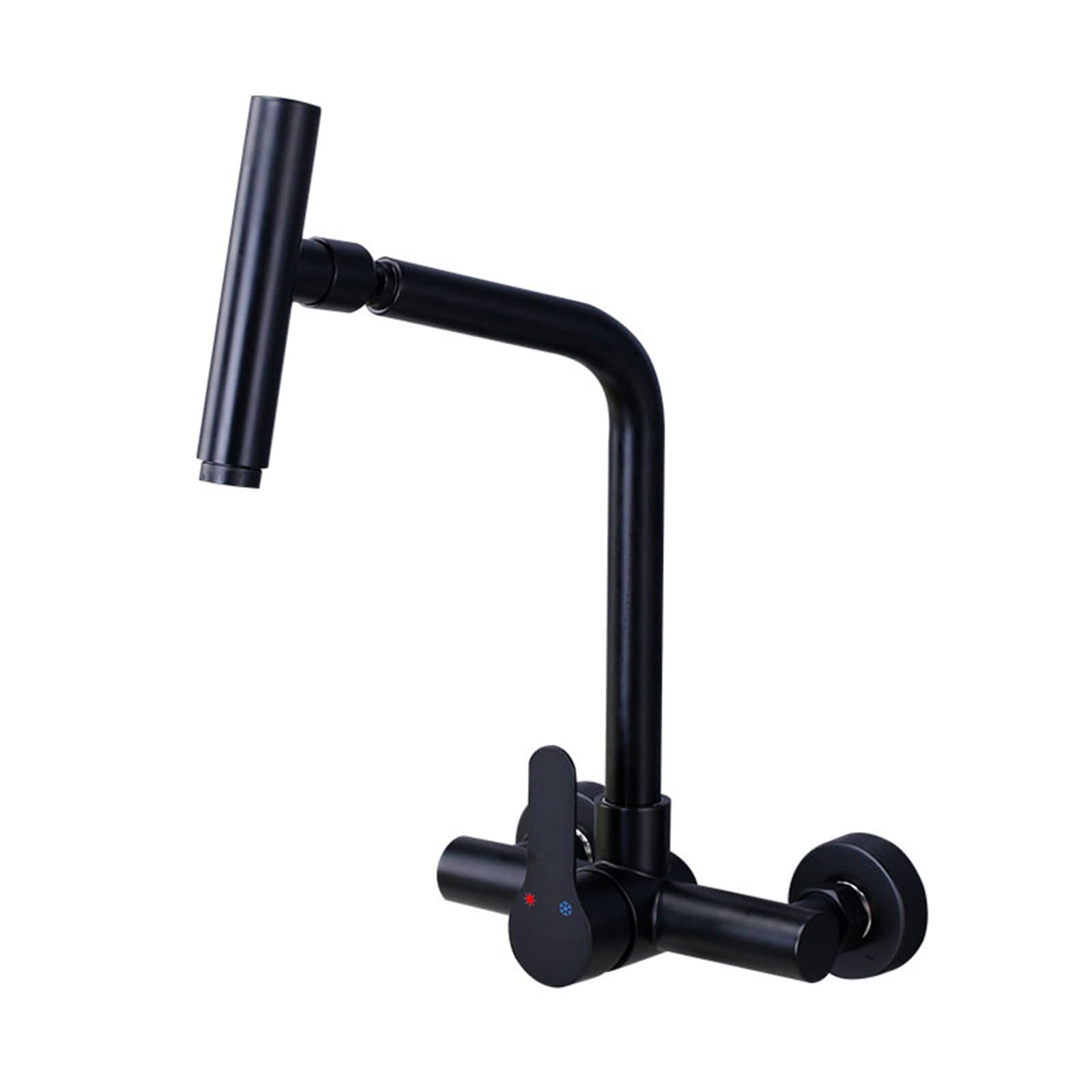 MXXQRHF Black Stainless Steel Kitchen Mixer Tap - Wall Mounted Hot & Cold Water Swivel Sink Faucet for Modern Kitchens