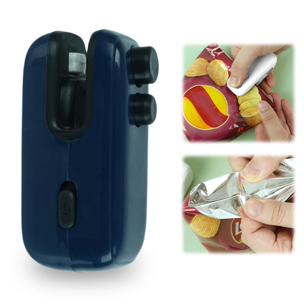 Mini Bag Sealer, Upgraded 2 in 1 USB Rechargeable Bag Sealer Heat Seal Tool, Portable Vacuum Sealer, Mini Sealing Machine Heat Seal Tool, Snack Sealer Household Mini Sealing Machine (Blue-1pcs)