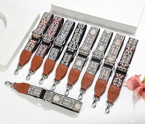 Image of Purse Strap,1.5 inch Leather End Shoulder Strap Adjustable Replacement,Retro Multi-Pattern Crossbody Bag Straps