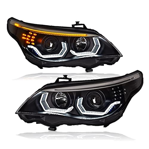 Led Angel Eyes DRL Turn Signal Light Headlamp Headlight Assembly Compatible With BMW 5 Series E60 525i 520i 530i 2004-2010(2004-2007Year)