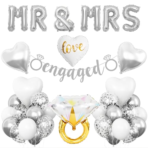 Image of Silver Engagement Party Decorations, MR and MRS Balloons Decor, Metallic