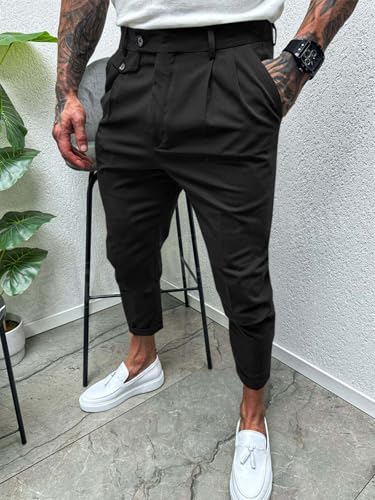 Runcati Mens Slim Fit Dress Pants Pleated Front Skinny Stretch Business Suit Trousers Classic Tapered Work Slacks2