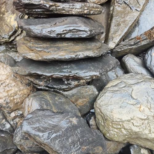 Kecilke Aquarium Rocks 5lb Natural Stream Stone 3-4pcs Slate Stones for Aquascape, Fish Tank Decorations, Reptile & Turtle Habitat Basking Rock(2-7”)