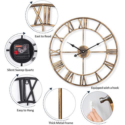 Horloge murale squelette en métal vintage chic de 33,5 cm - 4