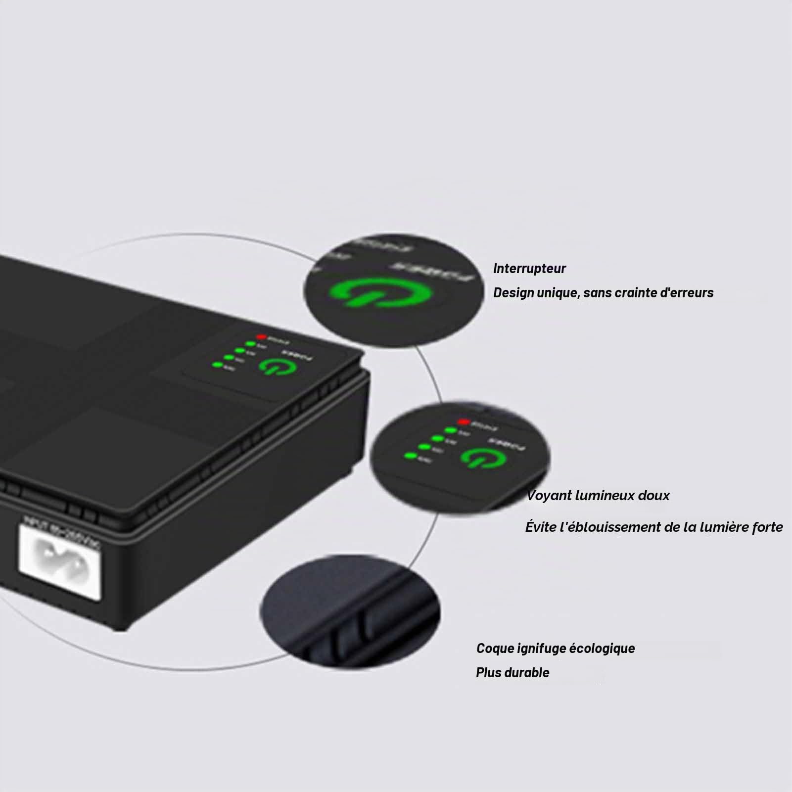 Mini UPS Batterie de Secours, 10400mAh 18Wh Alimentation sans Interruption avec DC 12V 9V 5V 2A Sortie pour Routeur sans Fil, Modem, Lumière LED, Caméra de sécurité, Smartphone