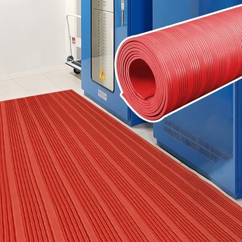 Suelo Goma Tapete Aislante de Caucho Resistente para Cuadros Eléctricos, Rollo de Caucho Corrugado No Conductor, Tamaño Personalizado, Tapetes de Caucho de 3, 5, 8 y 10 Mm de Grosor(Red,2mx1mx6mm(7'x3