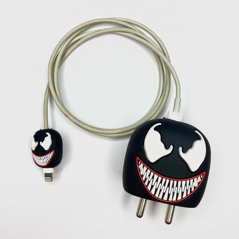 Image of DIVERTS Charger Case Cover 360 Degree Full Protection Cover Funny Cartoon Character Compatible for iPhone 18-20W Silicone Protective Charger Cover Cable Protector (Venom Design)