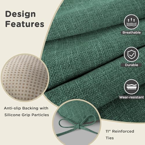 Image of AddGrace Chair Cushions for Dining Chairs Set of 1 Kitchen Seat Cushions with Ties and Non Slip Backing Tufted Indoor Seat Pad for Kitchen Dining Room 18 inch x 17 inch x 3 inch Dark Green