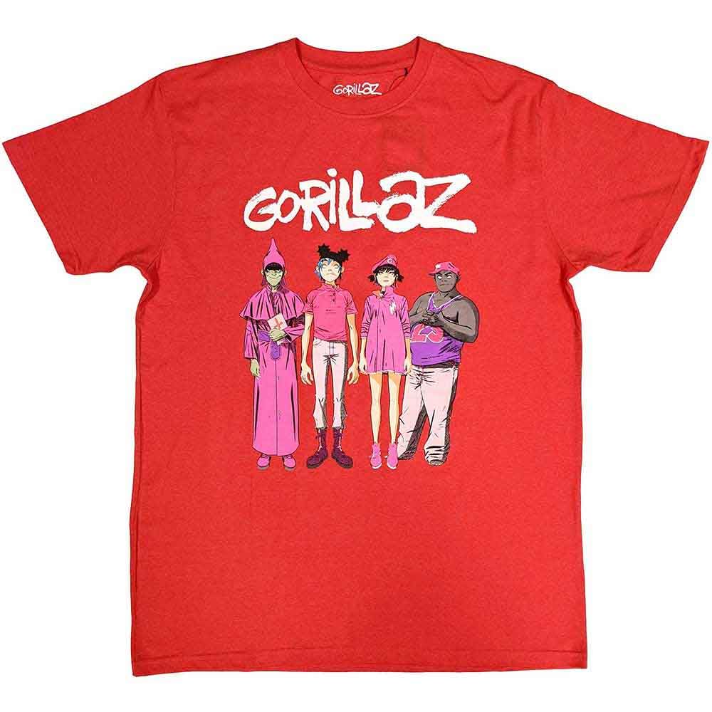 Gorillaz T Shirt Cracker Island Standing Group Official Mens Red L