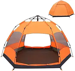 Barraca de Camping Automática Hexagonal, 5-8 Pessoas, Impermeável, Laranja
