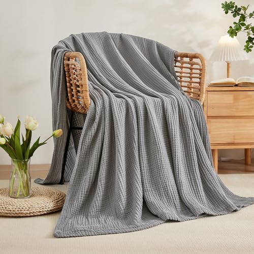EMME Cotton Muslin Blanket King Size - Soft, Breathable Layering Blanket, 108"x90", All Season Gauze, Grey