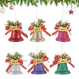 Healifty 6pcs Christmas Bell Ornament, Xmas Tree Hanging Decoration, Assorted Color Plastic Bell Pendant, 2.55 Inch Diameter, Holiday Home Decor