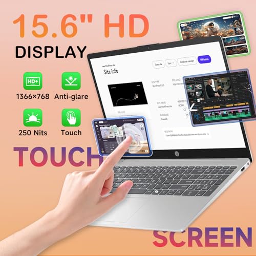 Image of HP 2026 15.6-inch Touchscreen Laptops - 16GB RAM, 512GB SSD, Intel i3 1315U(Up to 4.5GHz), 15.6 inch HD Anti-Glare, Wi-Fi 6, Ai Copilot, Win 11 Pro, Long Battery Life for Work & Classes, w /Laptop Bundle
