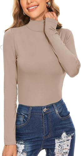 Camisetas de manga larga con cuello alto falso para mujer, estilo casual, ajustadas, ligeras, debajo de la capa