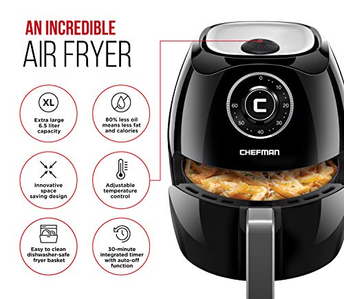 image for Chefman 6.5 Liter Quart Air Fryer with Space Saving Flat Basket Oil Ho