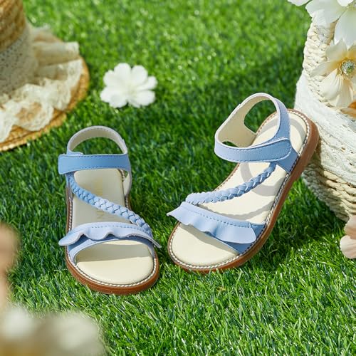 Image of PHIRAMIN Toddler Girl Sandals - Flower Girl Dress Shoes Open Toe Little Kid Flats