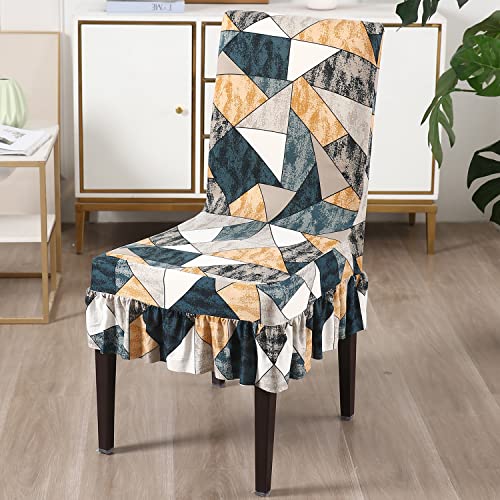 Image of HOKIPO Elastic Chair Cover Frill Set of 4 Stretchable Washable Dining Slipcovers (AR-4074-D4*4)