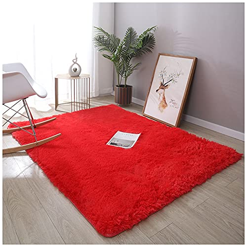 DAIHAN Tapis Salon Shaggy - Descente de Lit Chambre Grande Taille Tapis Extra Doux et Confortable Tapis Antidérapant Intérieur,Rouge,40x60CM