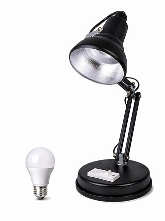 Lamps Adjustable Metal Table Lamp, Black, with LED Bulb, B22 Socket, Foldable Arm, for Study, Office and Home Decor Pack of 1