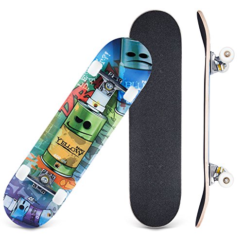 E EVERKING Skateboard 7 Layers Decks 31"x8" Pro Complete Skate Board Maple Wood Longboards for Teens Adults Beginners Girls Boys Kids