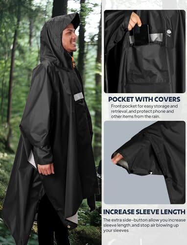 Image of ANYOO Hooded Rain Poncho for Adults Waterproof Lightweight Rain Coat for Men Women Reusable Rain Jacket for Emergency Outdoor