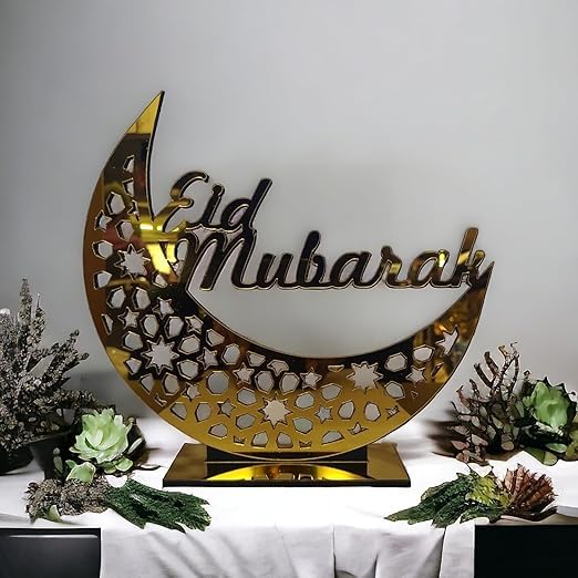 Islamic Freestanding Eid Mubarak Decor with Moon Ramadan Kareem Sign || Blessed Ramadan Sign || Eid Mubarak Unique Islamic Gifts and acrylic Signs for Festive Celebrations || table-top || home decoration ||-image-18