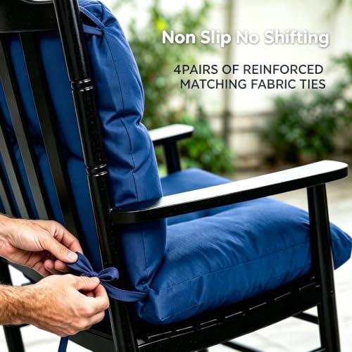 Image of QILLOWAY Tufted Outdoor Chair Cushion Set of 4, Waterproof 43x20x4 Inch Non Slip Replacement Pad for Wicker Lounge Patio Furniture, Royal Blue