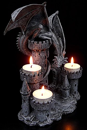 Drachen-Teelichthalter - Vier Burgtürme mit Drache