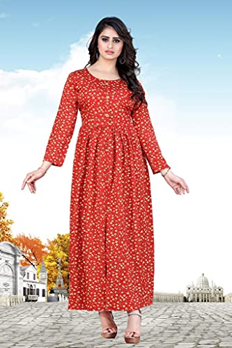Image of H.E HAMZA ENTERPRISER Printed Crepe Material Brown Western Dress For Women