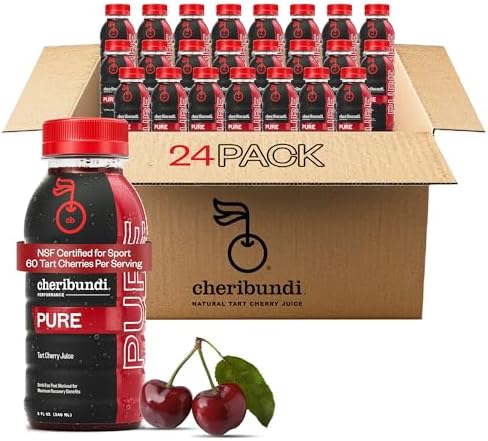 Cheribundi PURE Tart Cherry Juice - 100% Tart Cherry Juice, No Sugar Added - Pro Athlete Post Workout Recovery - Fight Inflammation And Support Muscle Recovery - 8 Ounce (Pack of 24)